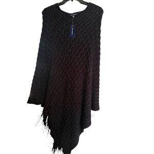 Max Edition Womens Black Sweater Knit Sequins Pocncho Sz S/M New